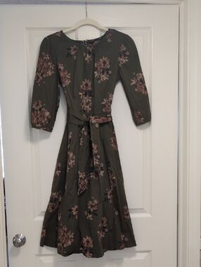 eshakti Olive Floral Tie-Front Midi Dress
